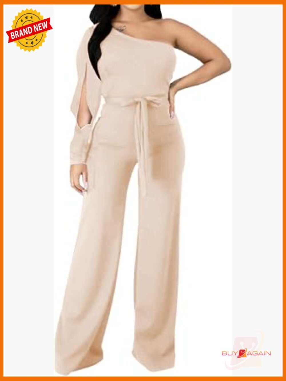 Elegant One Shoulder Jumpsuit with Pockets Long Sleeve Romper